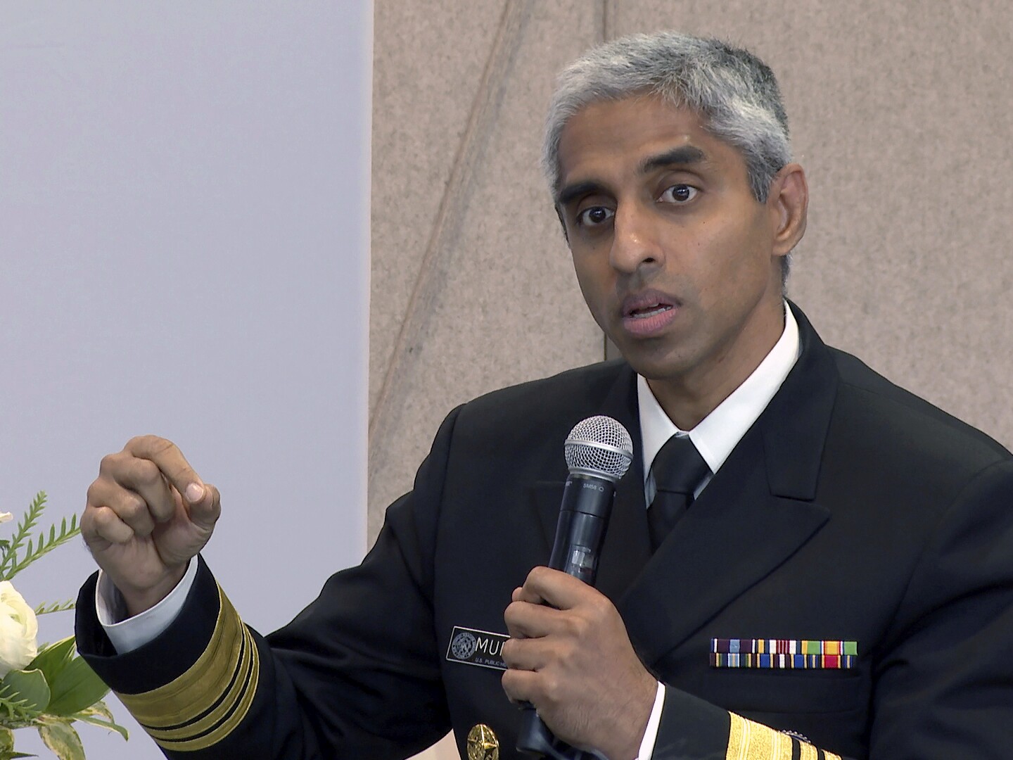 FILE - Surgeon General Vivek Murthy speaks during a panel discussion, Oct. 10, 2023, in New York.