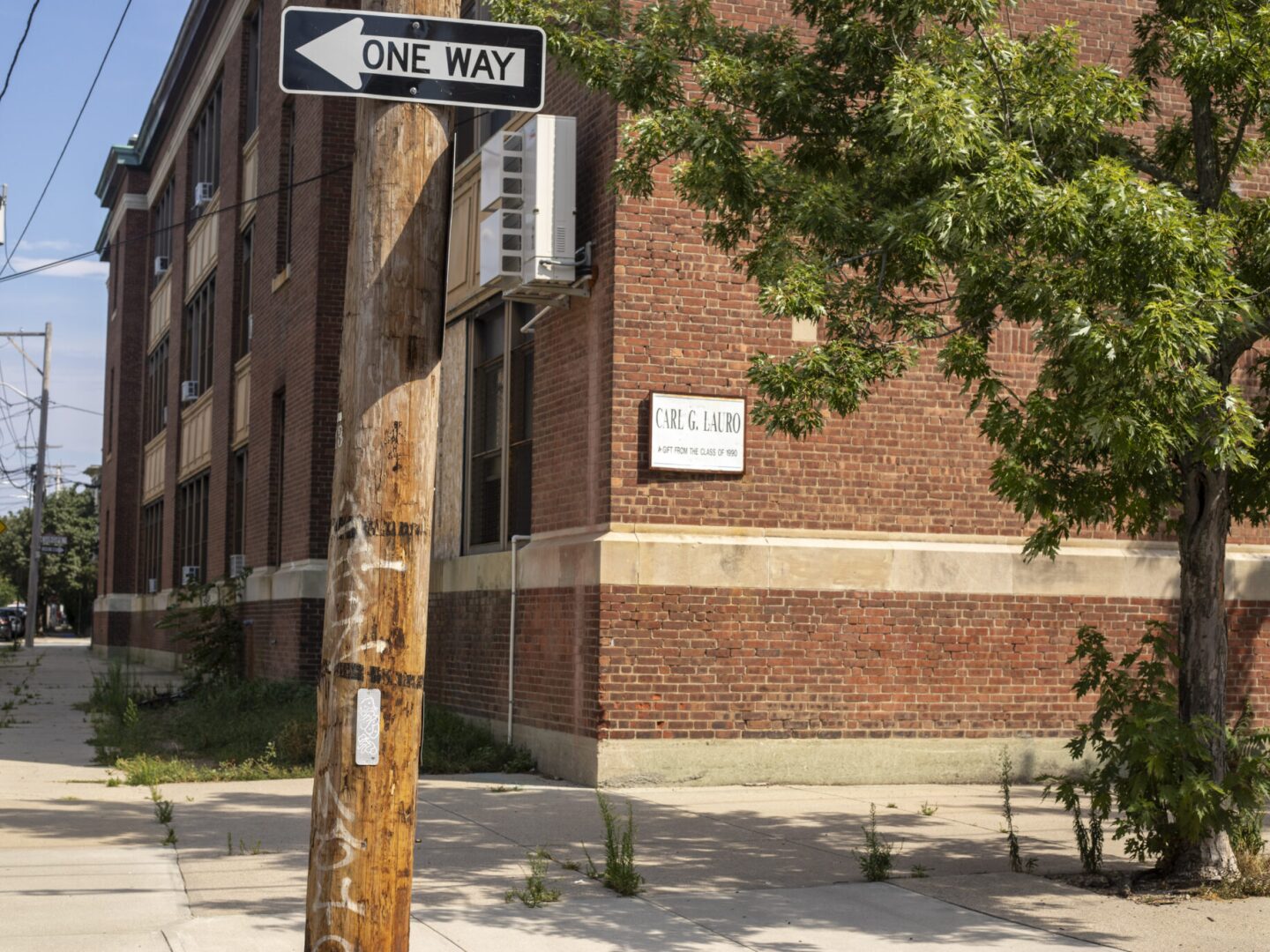 The Carl G. Lauro school building on the morning of July 25, 2025, in Providence’s Federal Hill neighborhood.