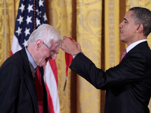 FILE - President Barack Obama presents a National Humanities Medal to author, historian and Brown University professor emeritus, Gordon Wood, during a ceremony in the East Room of the White House in Washington on March 2, 2011.