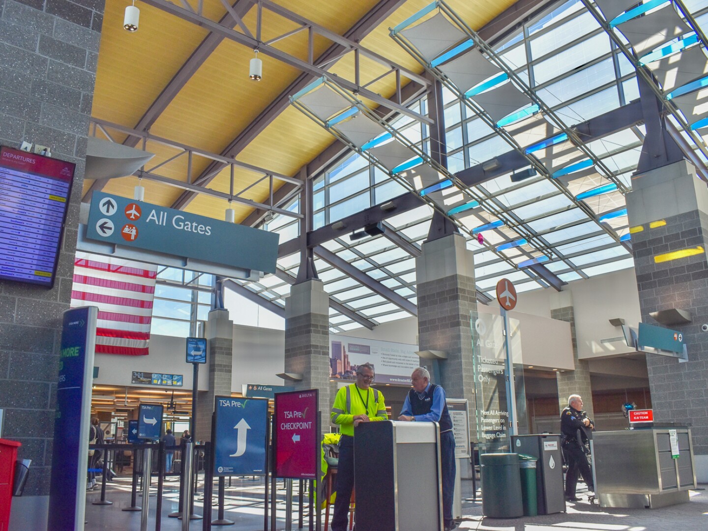 The Transportation Security Administration checkpoint inside Rhode Island T.F. Green International Airport.