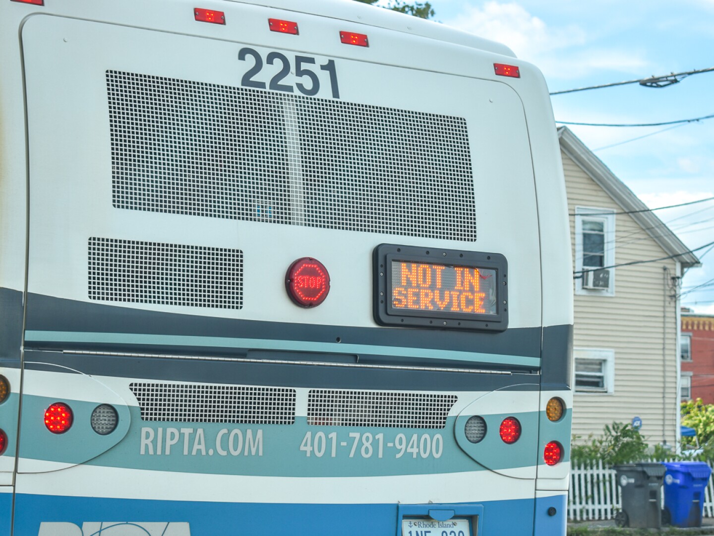 An out-of-service Rhode Island Public Transit Authority Bus seen stopped on Huntington Avenue in Providence on Aug. 28, 2025.