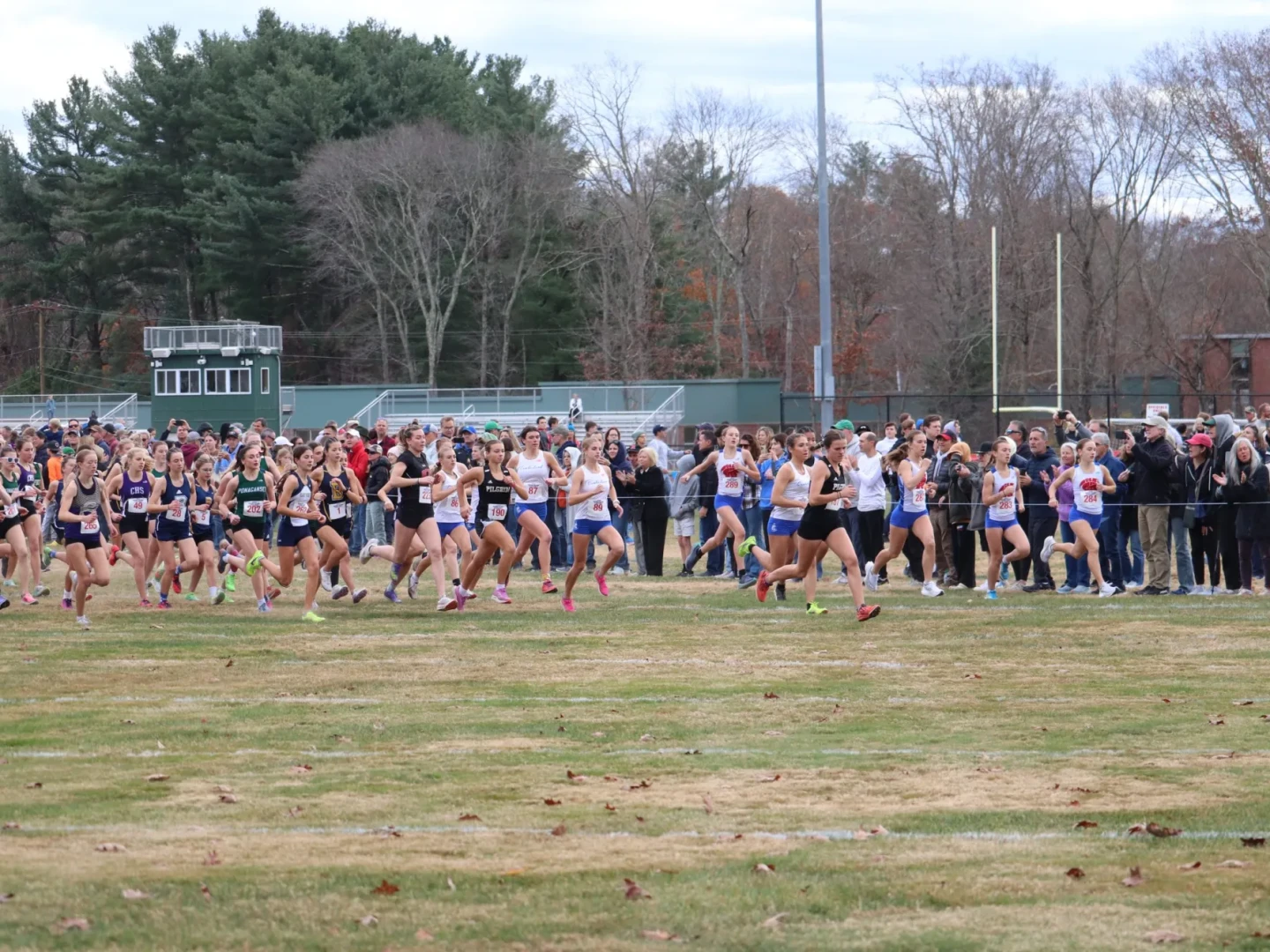 Dozens of girls set off for the 2024 RIIL cross-country state championship. Participation is critical to all high-school sports.