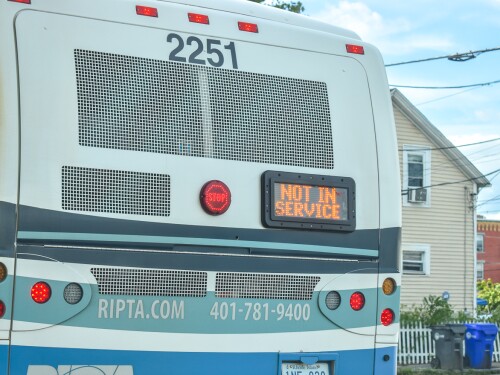 An out-of-service Rhode Island Public Transit Authority Bus seen stopped on Huntington Avenue in Providence on Aug. 28, 2025.