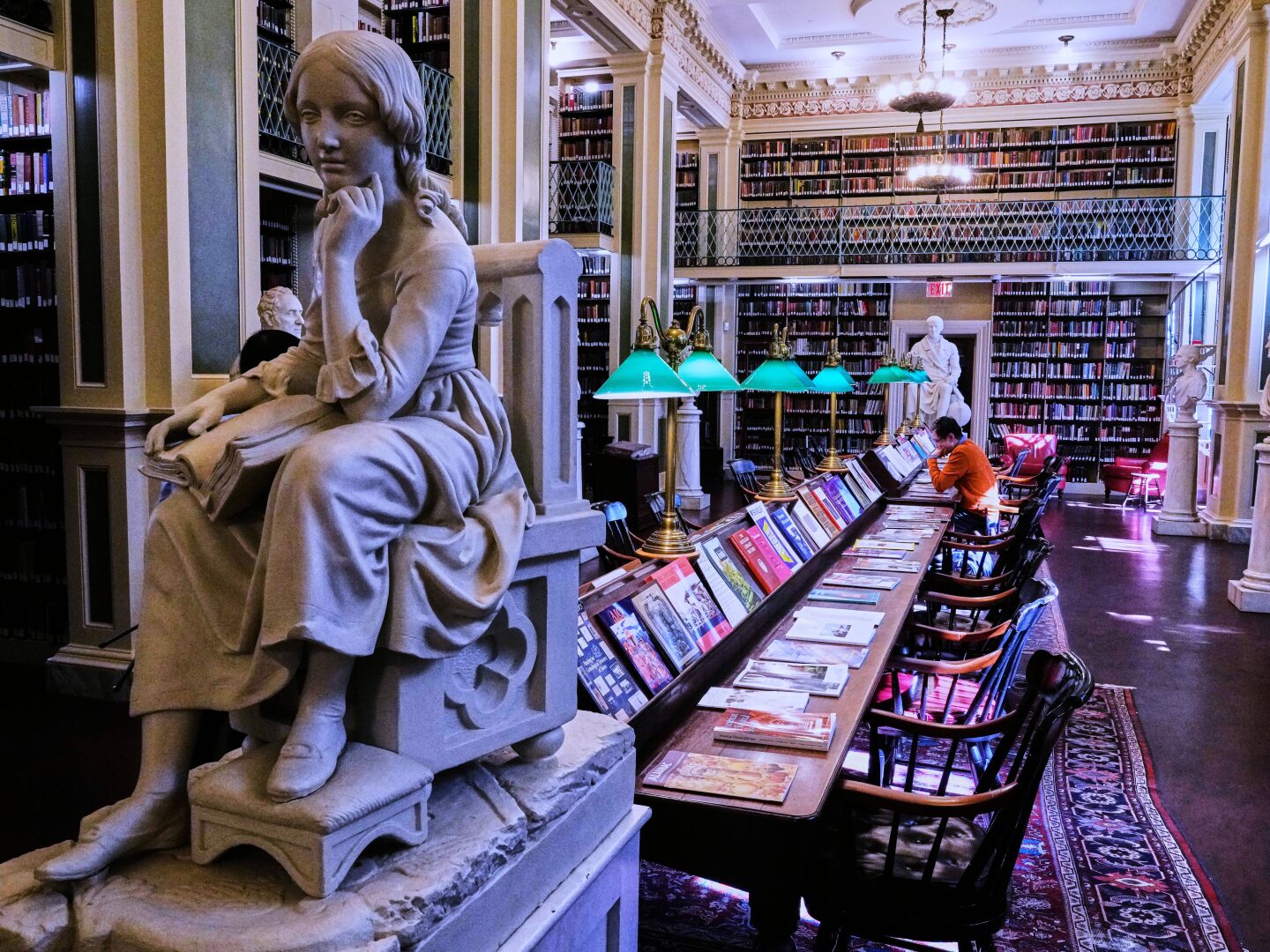 Little Nell, left, a sculpture of the character from Charles Dickens's "The Old Curiosity Shop", is displayed at the Boston Athenaeum, Thursday, Oct. 9, 2025, in Boston.
