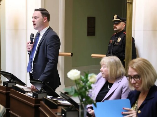 Ryan Pearson, seen addressing the Rhode Island General Assembly, says he wants to remain Majority Leader.