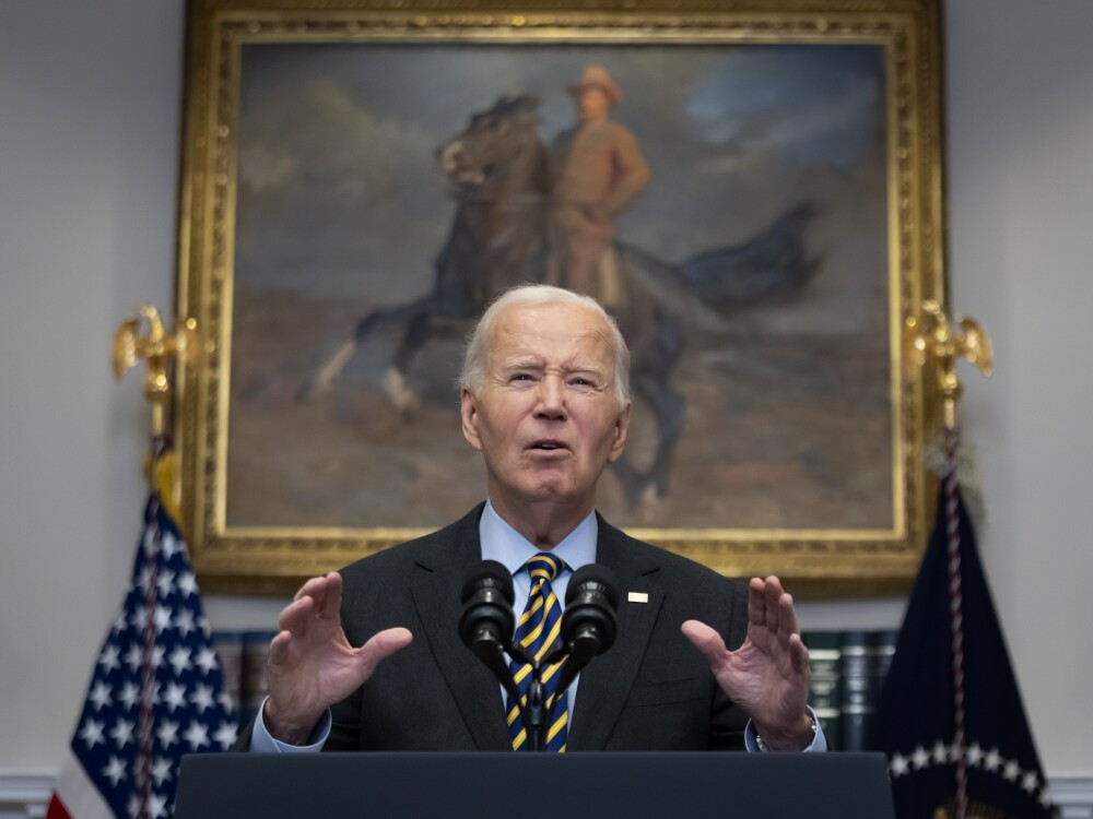 President Joe Biden speaks in the Roosevelt Room at the White House in Washington, Friday, Jan. 10, 2025.