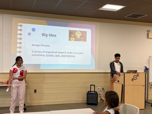 Rhode Island PBS and The Public's Radio interns Julia Rose Palad and George Siri are seen here facilitating the last session of LEAP into the Loop at Warwick Public Library.