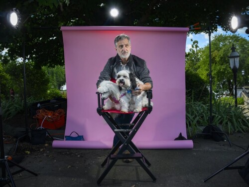 World-renowned animal handler Bill Berloni is currently working with two rescued Havanese mixes, Dulce, left, and Charlie for the play "Left On Tenth."