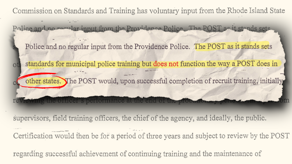 The 2001 Select Commission on Race and Police-Community Relations found Rhode Island’s POST commission was an outlier.