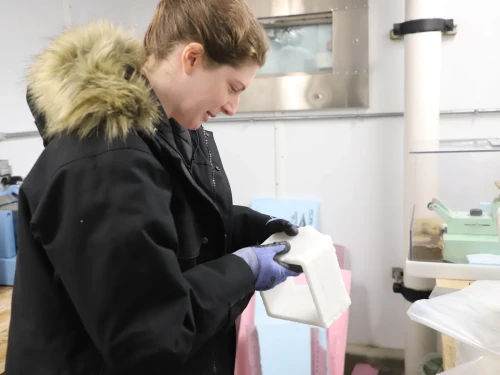Researchers like Kiera Towell want to eventually use 3D-printed ice to repair roads and build igloos in cold, remote places where other construction materials, like concrete, don't work or are hard to access.