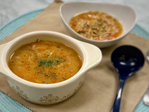This hearty chicken and vegetable soup turns simple pantry staples into a warm, comforting meal. With tender pasta, savory chicken, and bright lemon at the end, it’s an easy one-pot recipe that’s perfect for busy nights or cozy lunches.