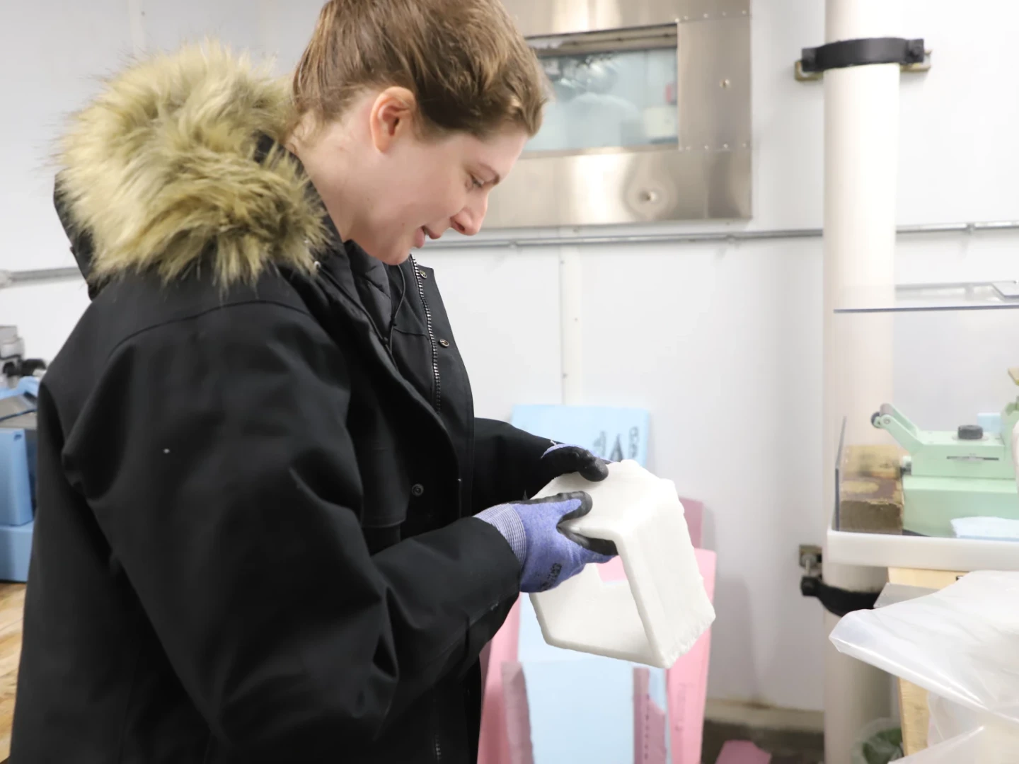 Researchers like Kiera Towell want to eventually use 3D-printed ice to repair roads and build igloos in cold, remote places where other construction materials, like concrete, don't work or are hard to access.